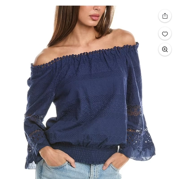 Tyler Boe Tops - Pre-owned Tyler Boe Midnight Blue Eyelet Blouse